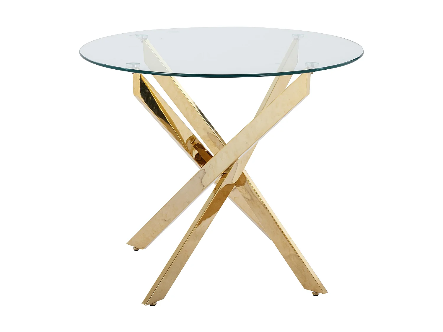 Ronde eettafel – 2 personen – Gehard glas en goudkleurig metaal – Transparant – COSIMA