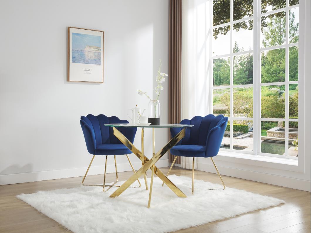 Esstisch rund für 2 Personen - Sicherheitsglas & goldfarbenes Metall - Transparent - COSIMA