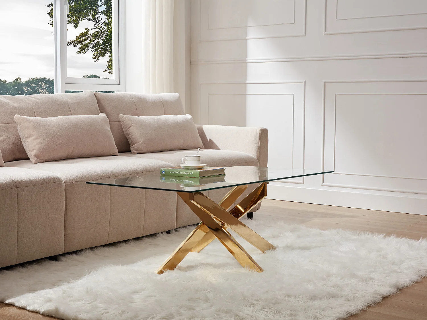 Couchtisch - Sicherheitsglas & Goldfarbenes Metall - Transparent - COSIMA