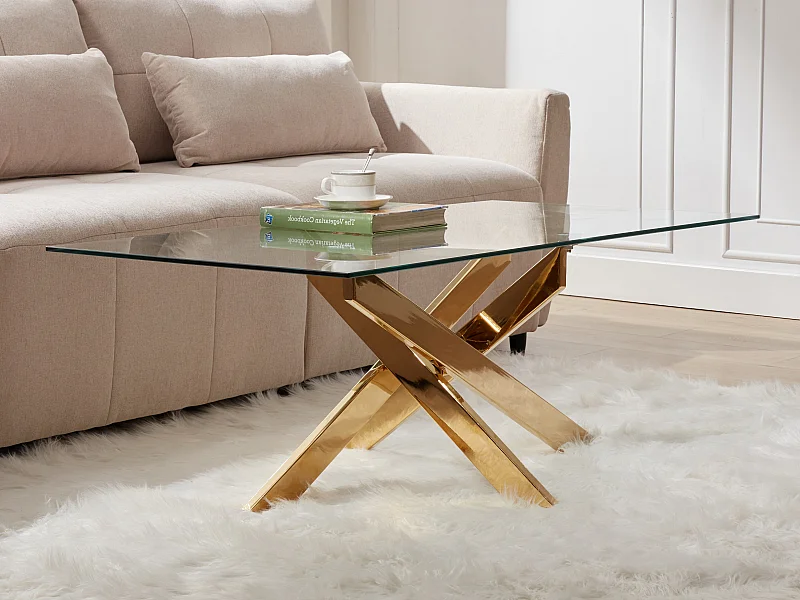 Couchtisch - Sicherheitsglas & Goldfarbenes Metall - Transparent - COSIMA