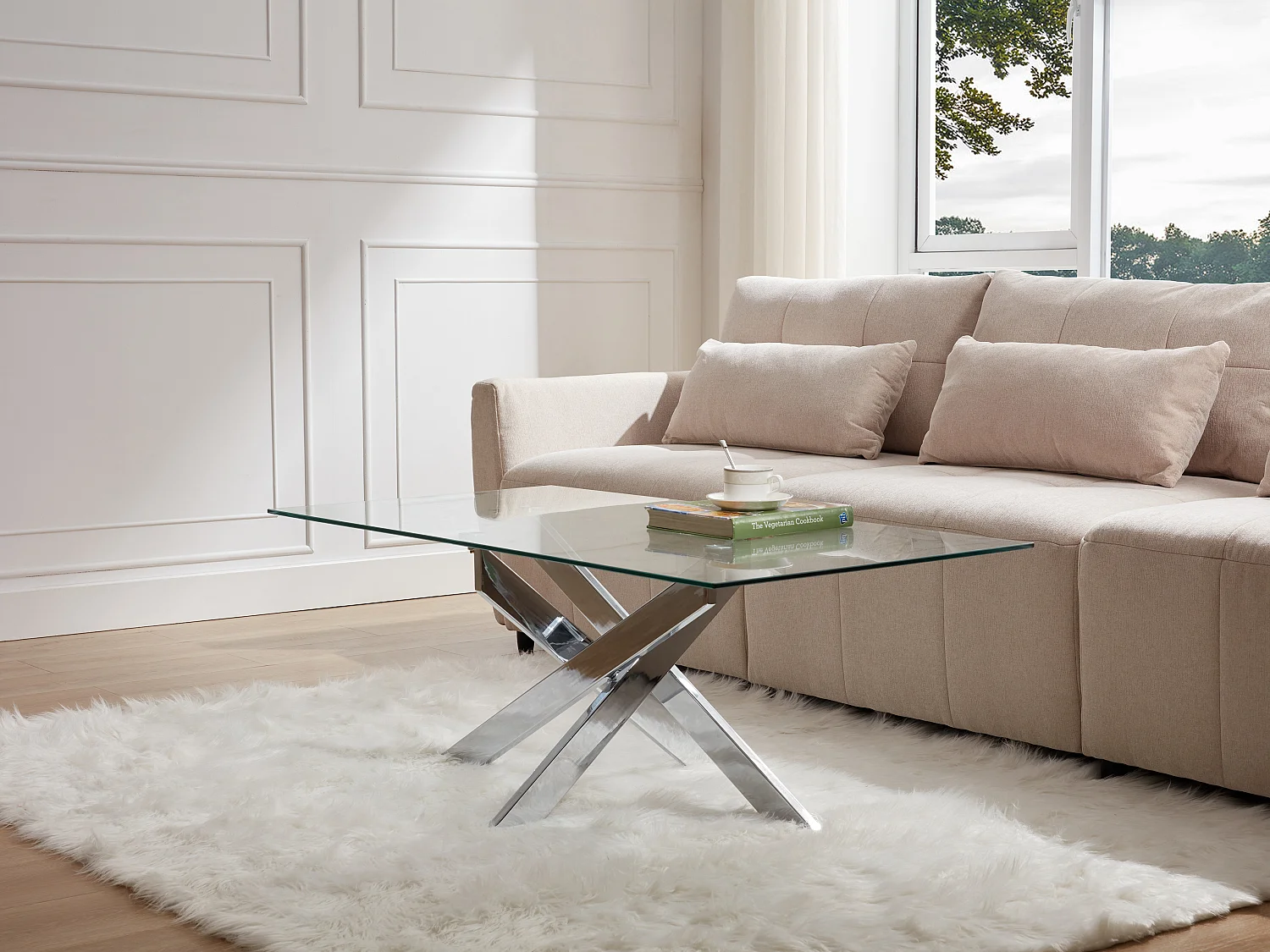 Mesa de centro de vidrio templado y metal cromado - Transparente - COSIMA