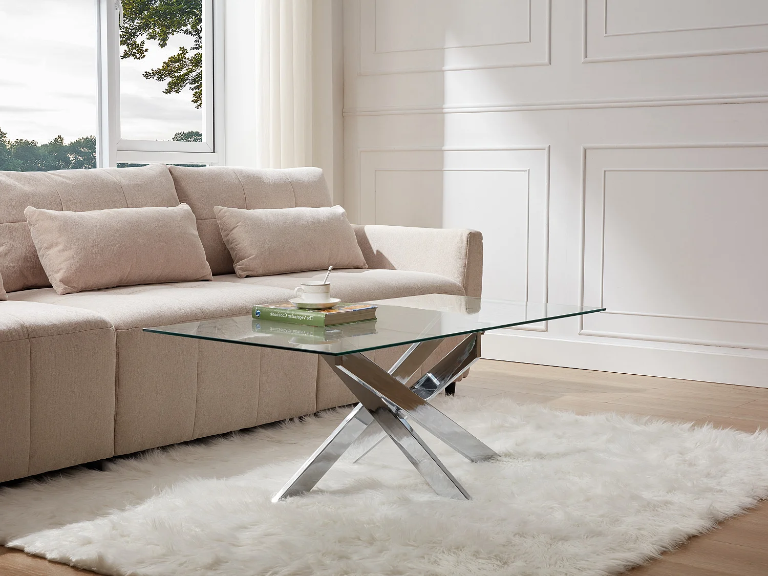 Couchtisch - Sicherheitsglas & Verchromtes Metall - Transparent - COSIMA