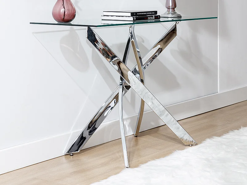 Consolle in Vetro temperato e Metallo cromato Trasparente - COSIMA