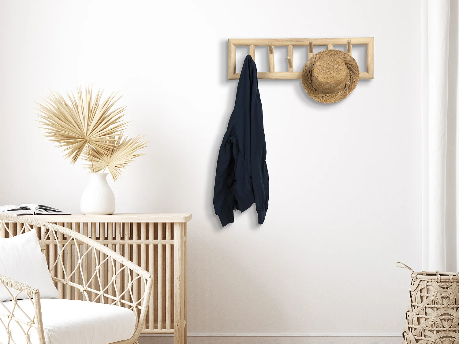 Sospensione 6 ganci L70 x P11 x H20 cm in Legno di Teak Naturale - LIPALIA