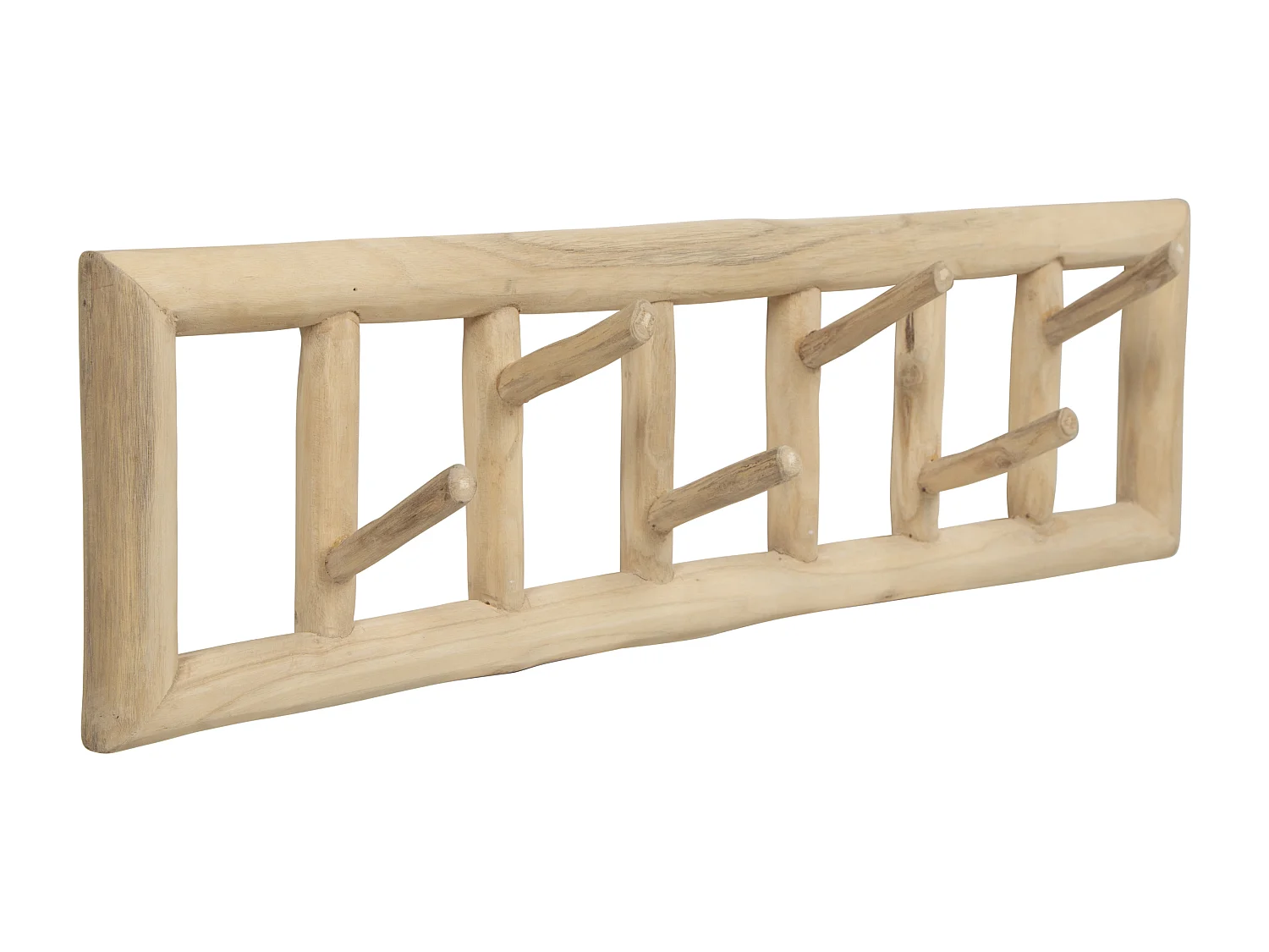 Cabide com 6 ganchos em madeira de teca de C70 x L11 x A20 cm cor natural - LIPALIA