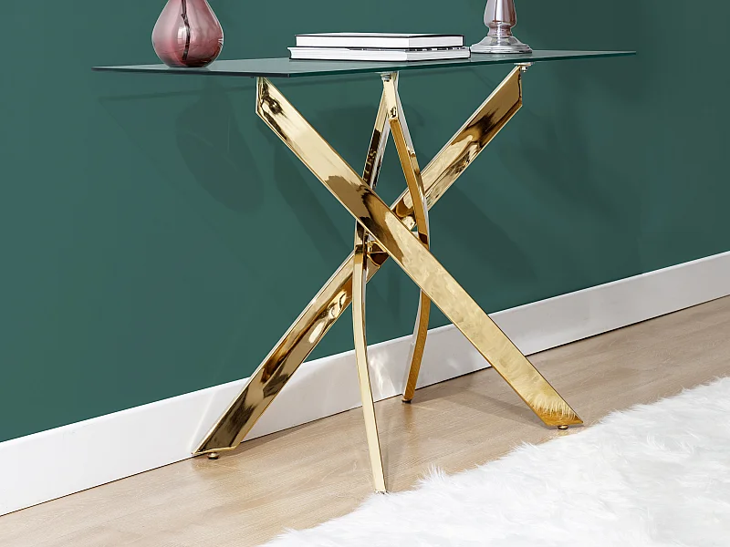 Consola em vidro temperado e metal dourado, transparente - COSIMA