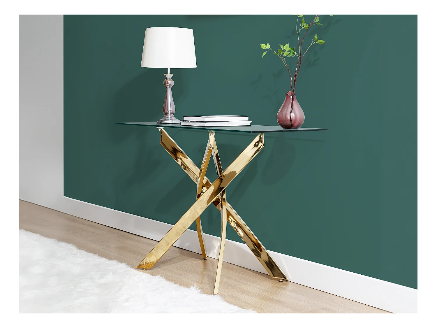 Consoletafel van gehard glas en goudkleurig metaal - Transparant - COSIMA