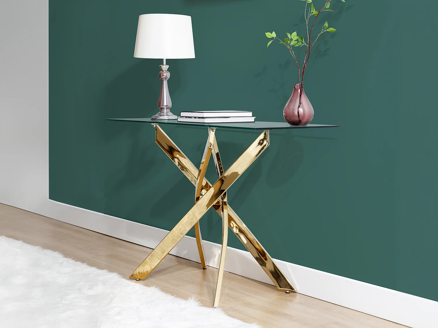 Wandkonsole - Sicherheitsglas & Goldfarbenes Metall - Transparent - COSIMA