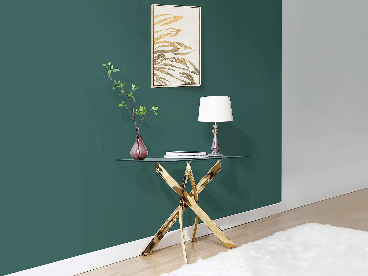 Wandkonsole - Sicherheitsglas & Goldfarbenes Metall - Transparent - COSIMA