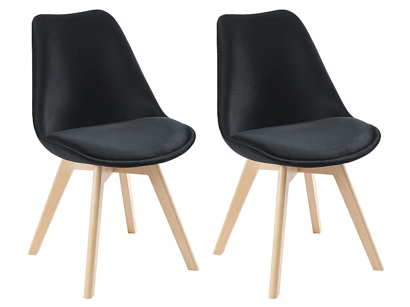Lot de 2 chaises en velours et hêtre - Noir - JODY