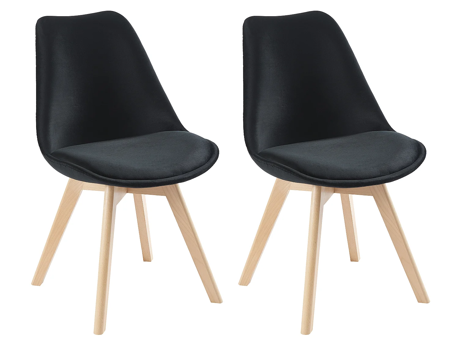 Lot de 2 chaises en velours et hêtre - Noir - JODY