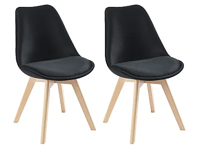 Set van 2 stoelen in fluweel en beuken - Zwart - JODY