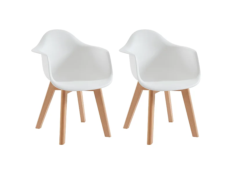 Kinderstuhl mit Armlehnen 2er-Set - Polypropylen & Buche - Weiß - POUPPINETTE