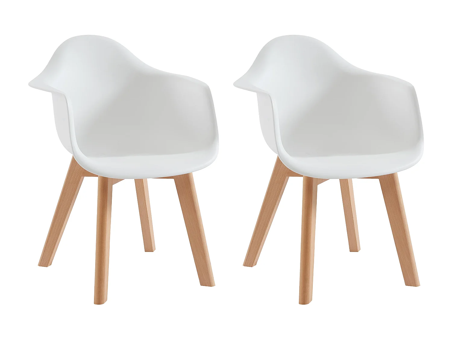 Lot de 2 chaises enfant avec accoudoirs en polypropylène et hêtre - Blanc - POUPINETTE