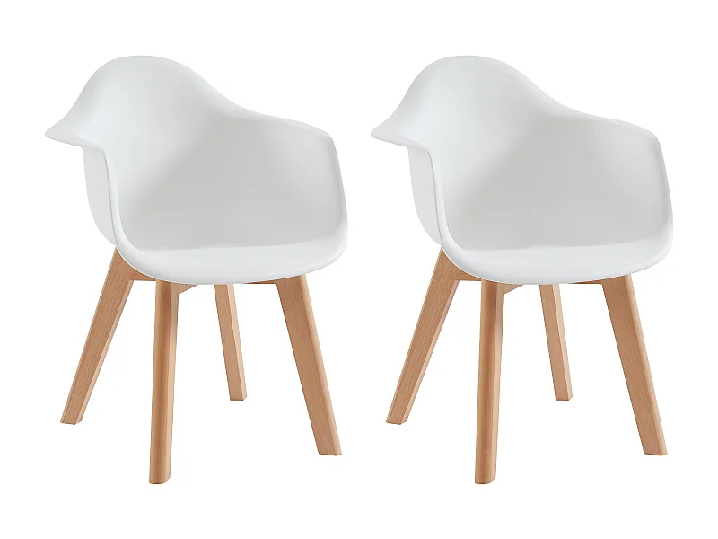 Lot de 2 chaises enfant avec accoudoirs en polypropylène et hêtre - Blanc - POUPINETTE