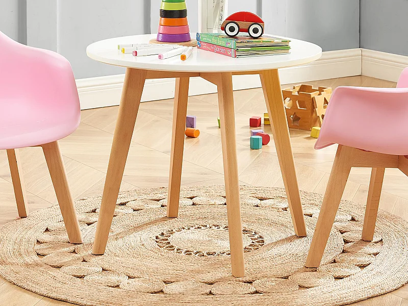 Table enfant en MDF et hêtre - Blanc et naturel - LOULOUNE