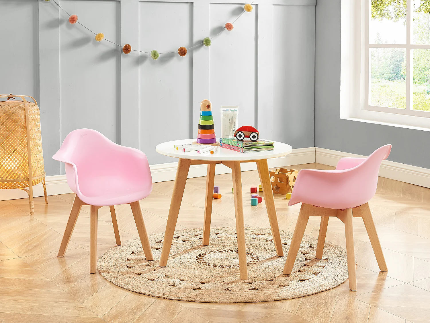 Table enfant en MDF et hêtre - Blanc et naturel - LOULOUNE