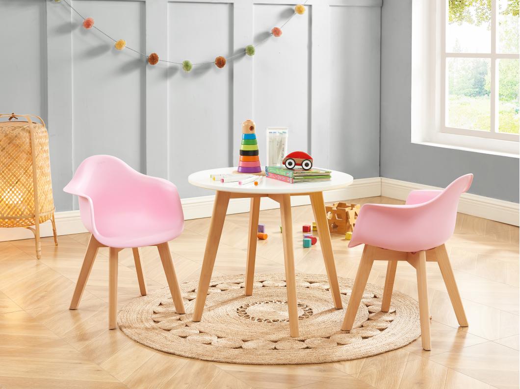 Tavolo per bambini in MDF e Faggio Bianco e Naturale - LOULOUNE