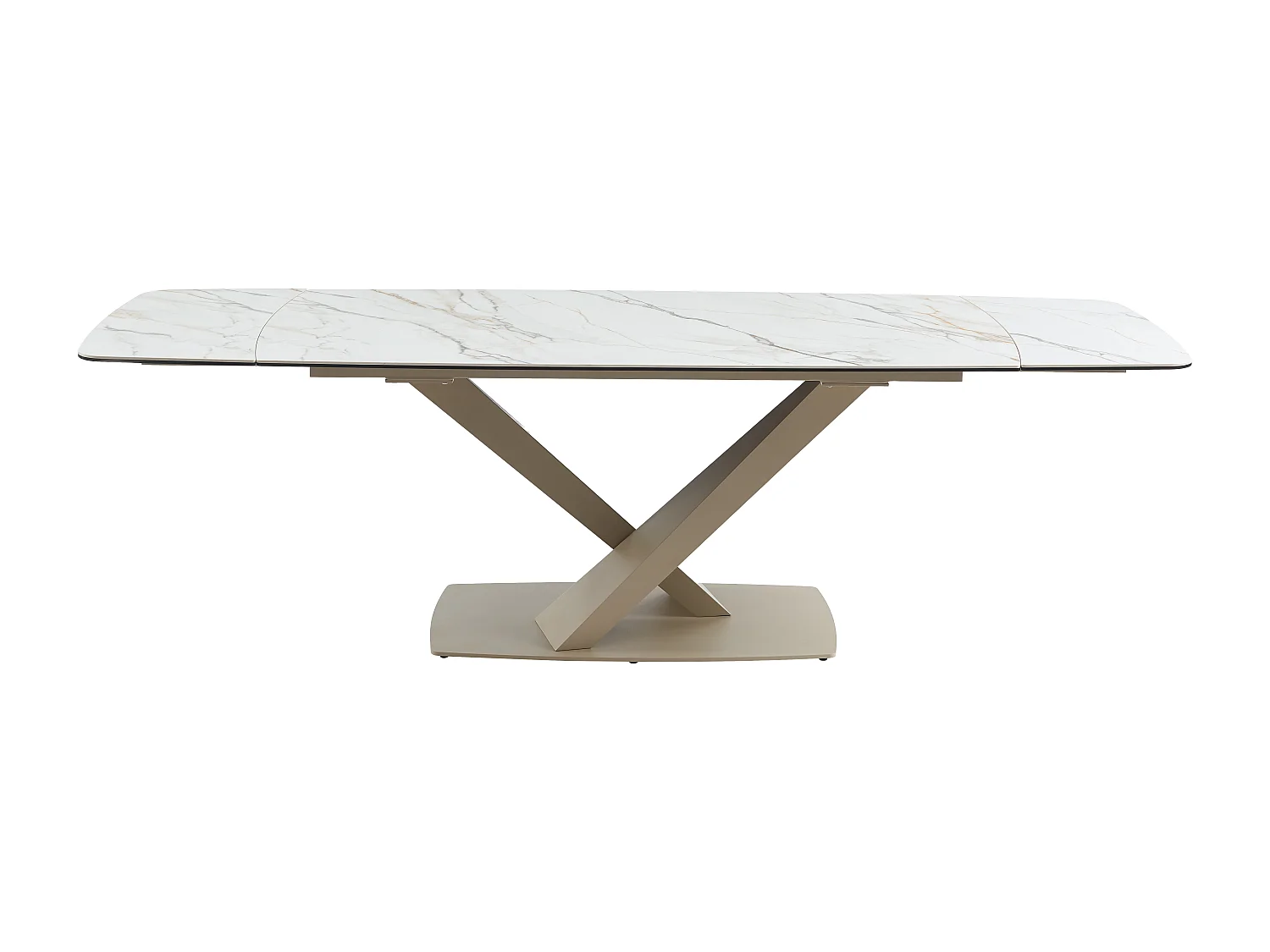 Esstisch ausziehbar - 6 bis 10 Personen - Sicherheitsglas, Keramik & Metall - Marmor-Optik Weiß & Beige - MALATA von Maison Céphy