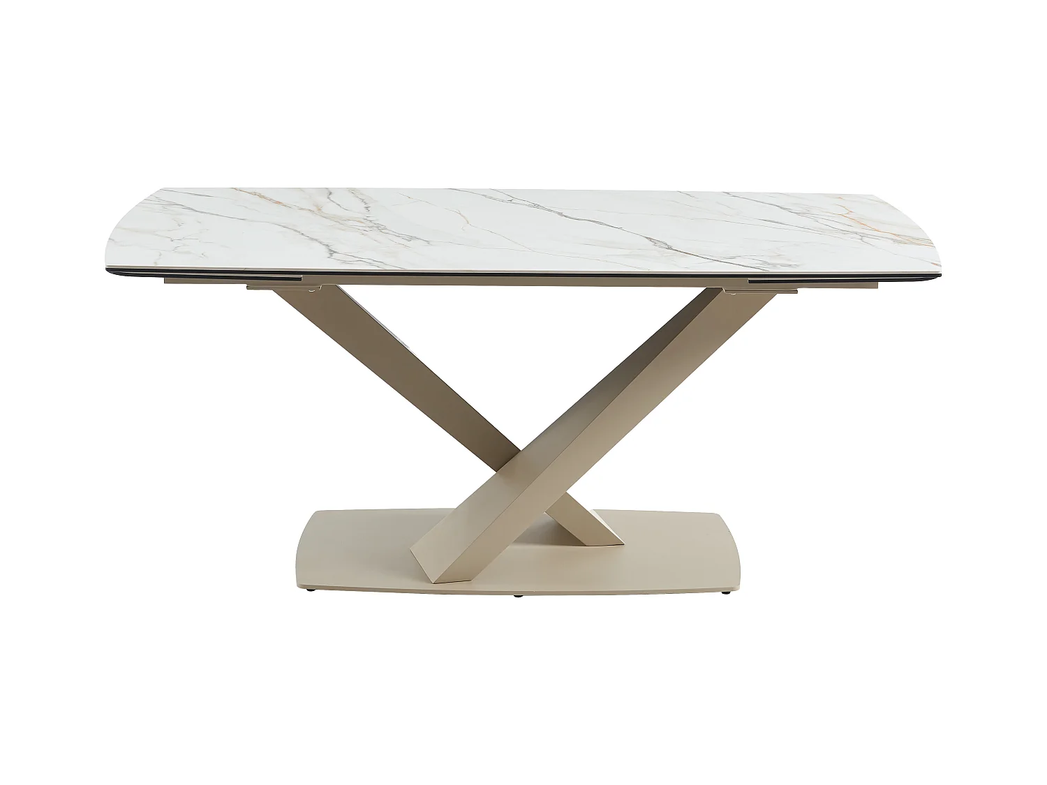 Verlengbare eettafel 6 tot 10 plaatsen van keramiek en metaal - Wit en beige marmereffect - MALATA - Van Pascal Morabito