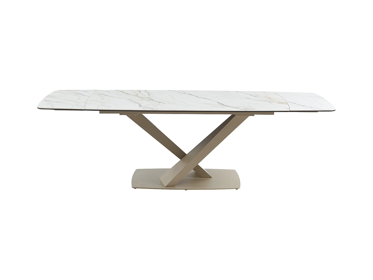 Verlengbare eettafel 6 tot 10 plaatsen van keramiek en metaal - Wit en beige marmereffect - MALATA - Van Pascal Morabito