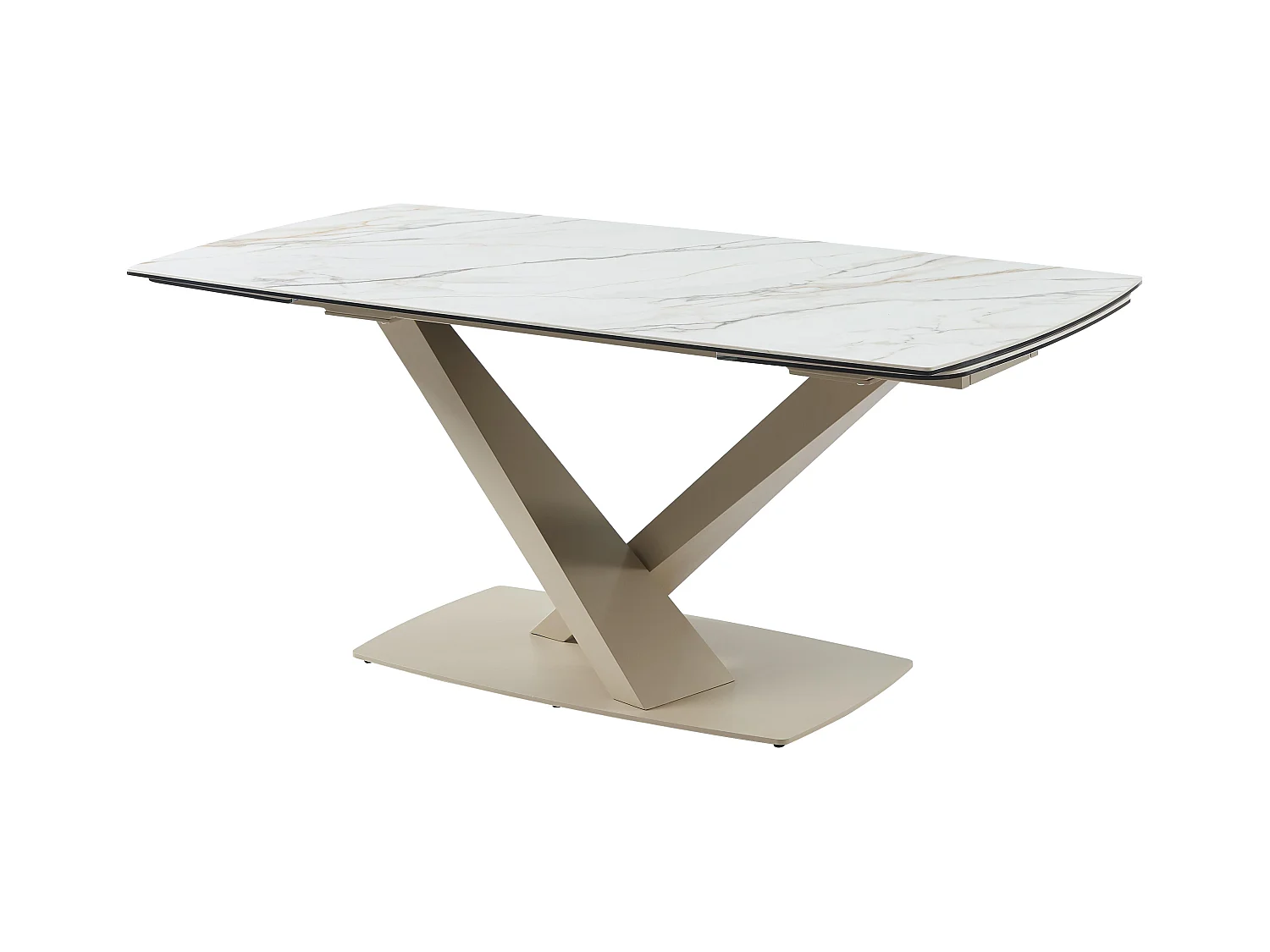 Verlengbare eettafel 6 tot 10 plaatsen van keramiek en metaal - Wit en beige marmereffect - MALATA - Van Pascal Morabito