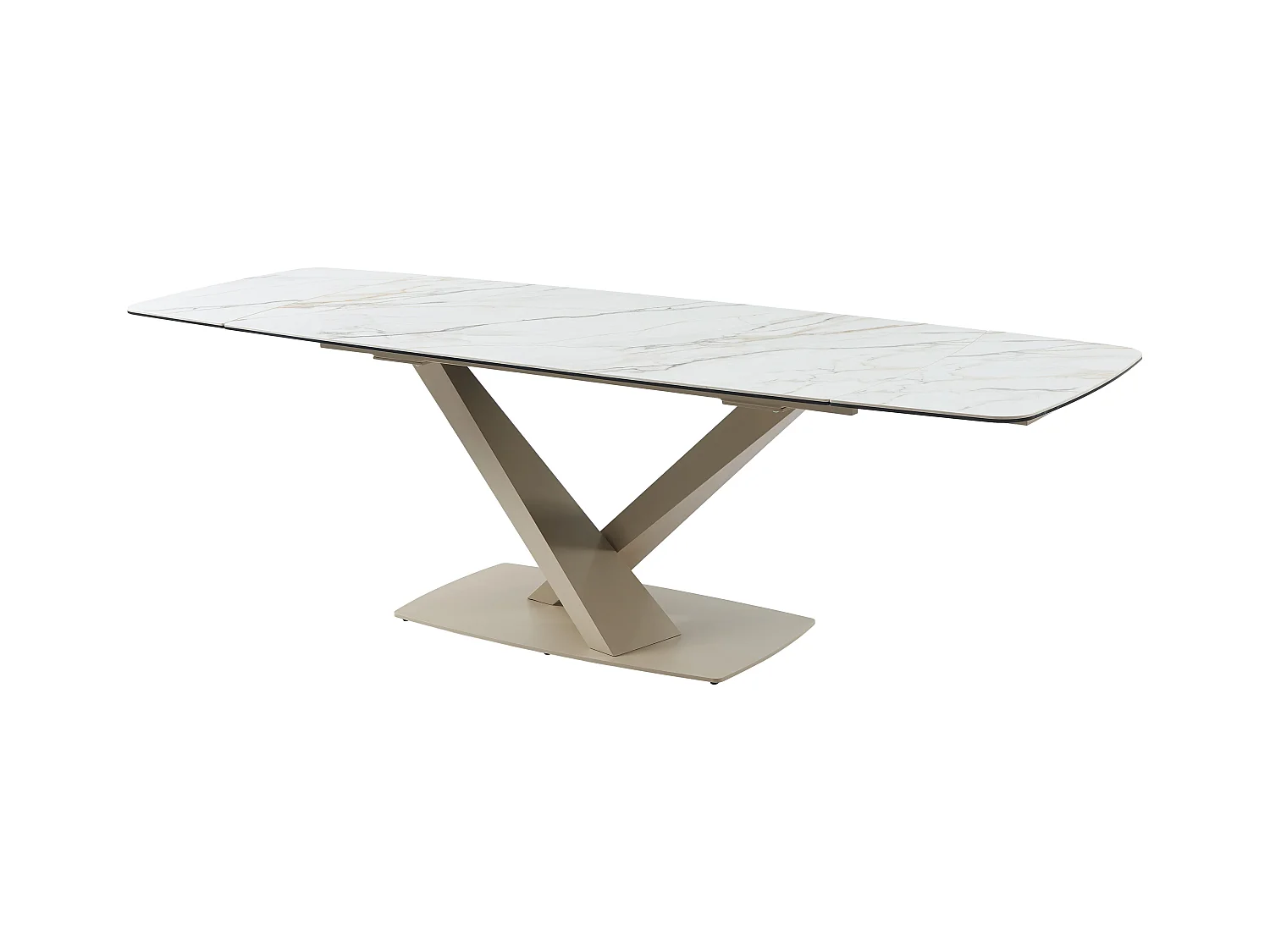 Verlengbare eettafel 6 tot 10 plaatsen van keramiek en metaal - Wit en beige marmereffect - MALATA - Van Pascal Morabito