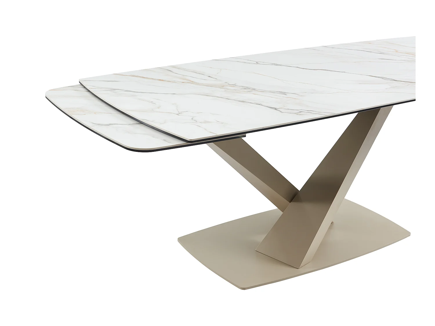 Verlengbare eettafel 6 tot 10 plaatsen van keramiek en metaal - Wit en beige marmereffect - MALATA - Van Pascal Morabito