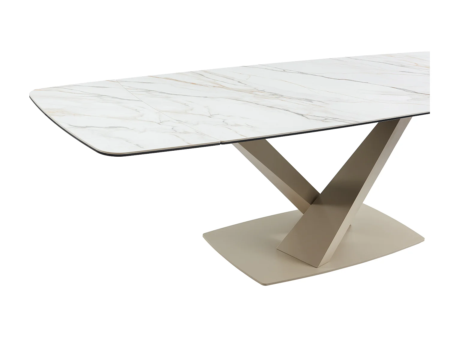 Verlengbare eettafel 6 tot 10 plaatsen van keramiek en metaal - Wit en beige marmereffect - MALATA - Van Pascal Morabito