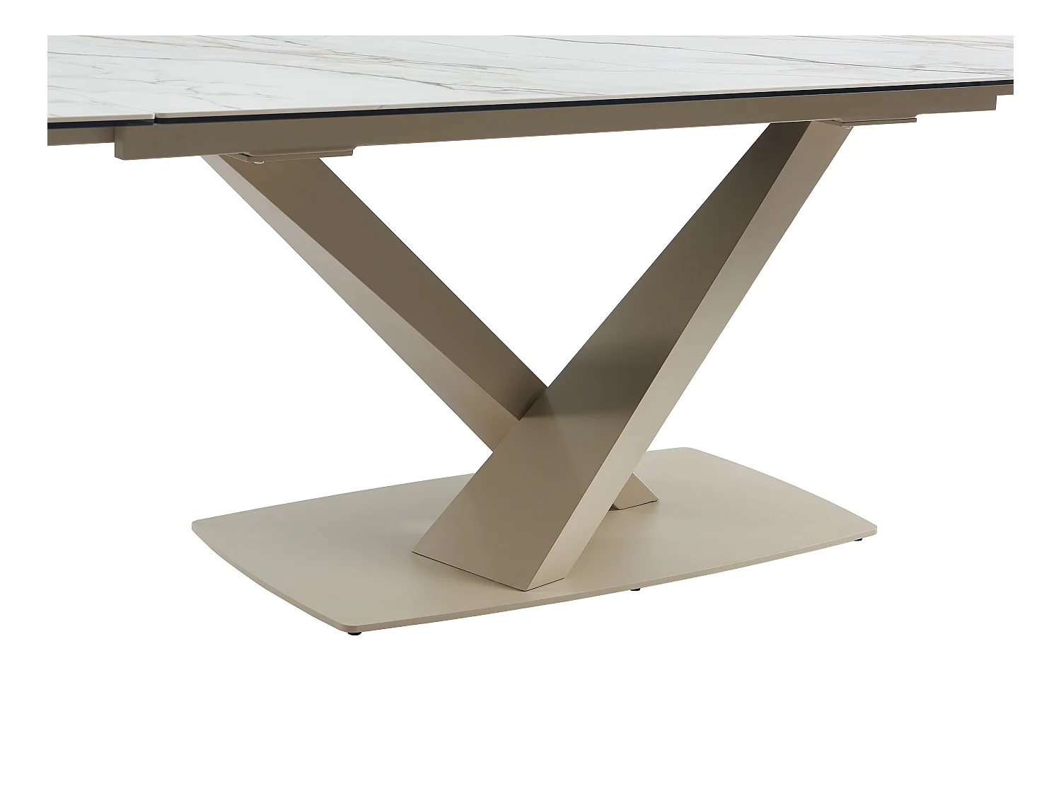 Verlengbare eettafel 6 tot 10 plaatsen van keramiek en metaal - Wit en beige marmereffect - MALATA - Van Pascal Morabito
