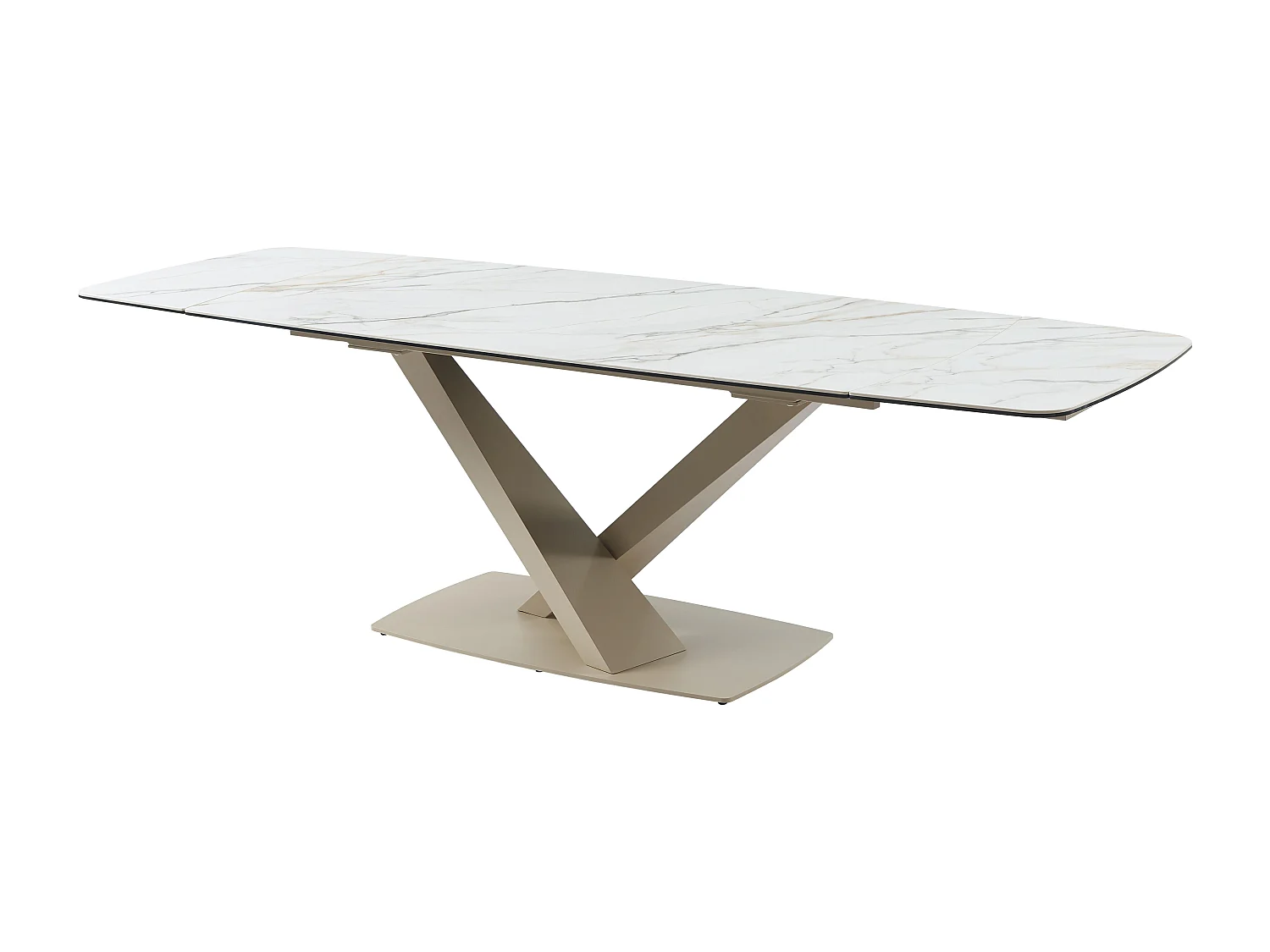 Utdragbart matbord för 6 till 10 personer i vit marmoreffekt  beige metall och härdat glas MALATA