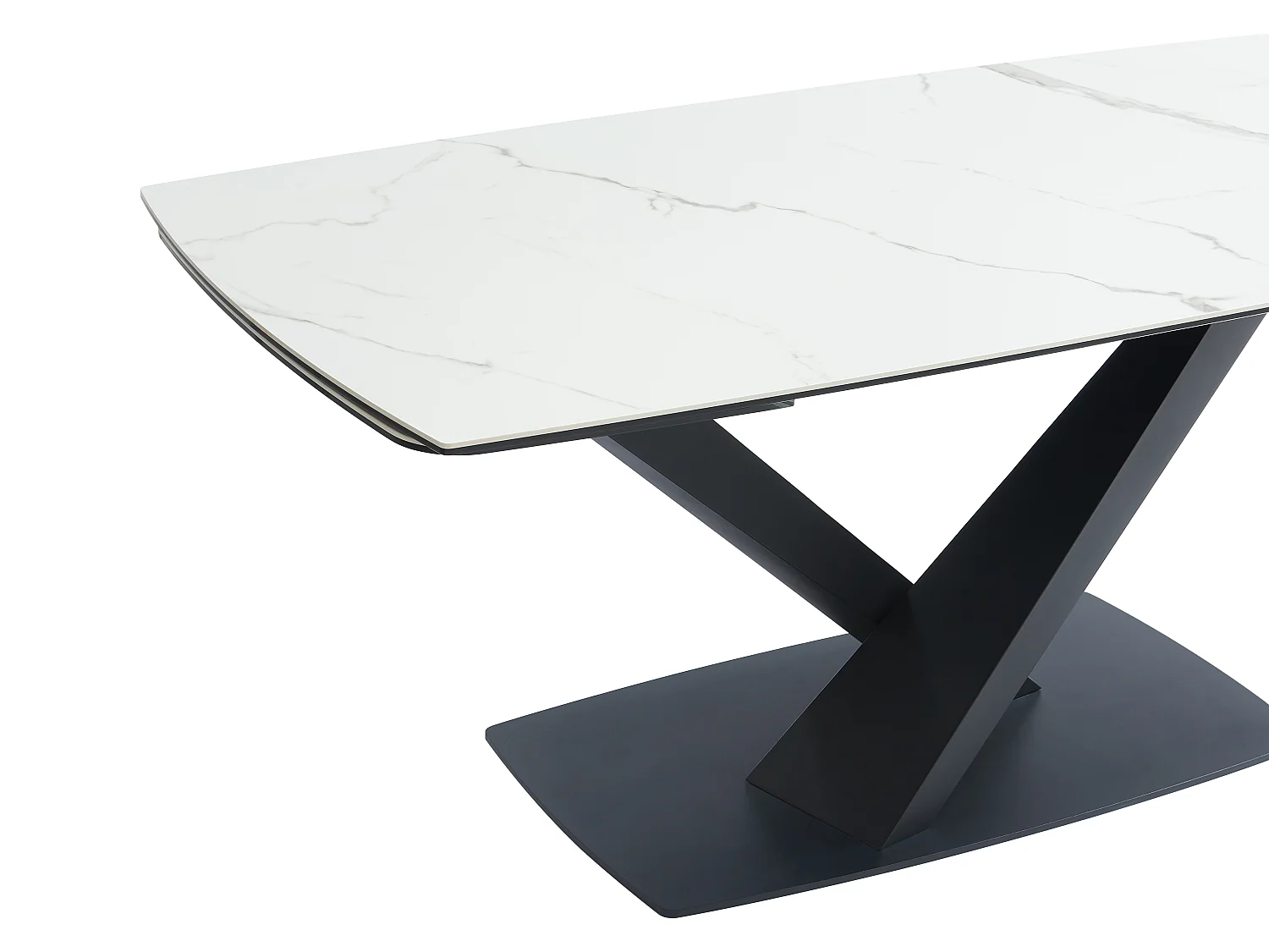Table à manger extensible 6 à 10 personnes en verre trempé, céramique et métal - Effet marbre blanc et noir - MALATA de Maison Céphy