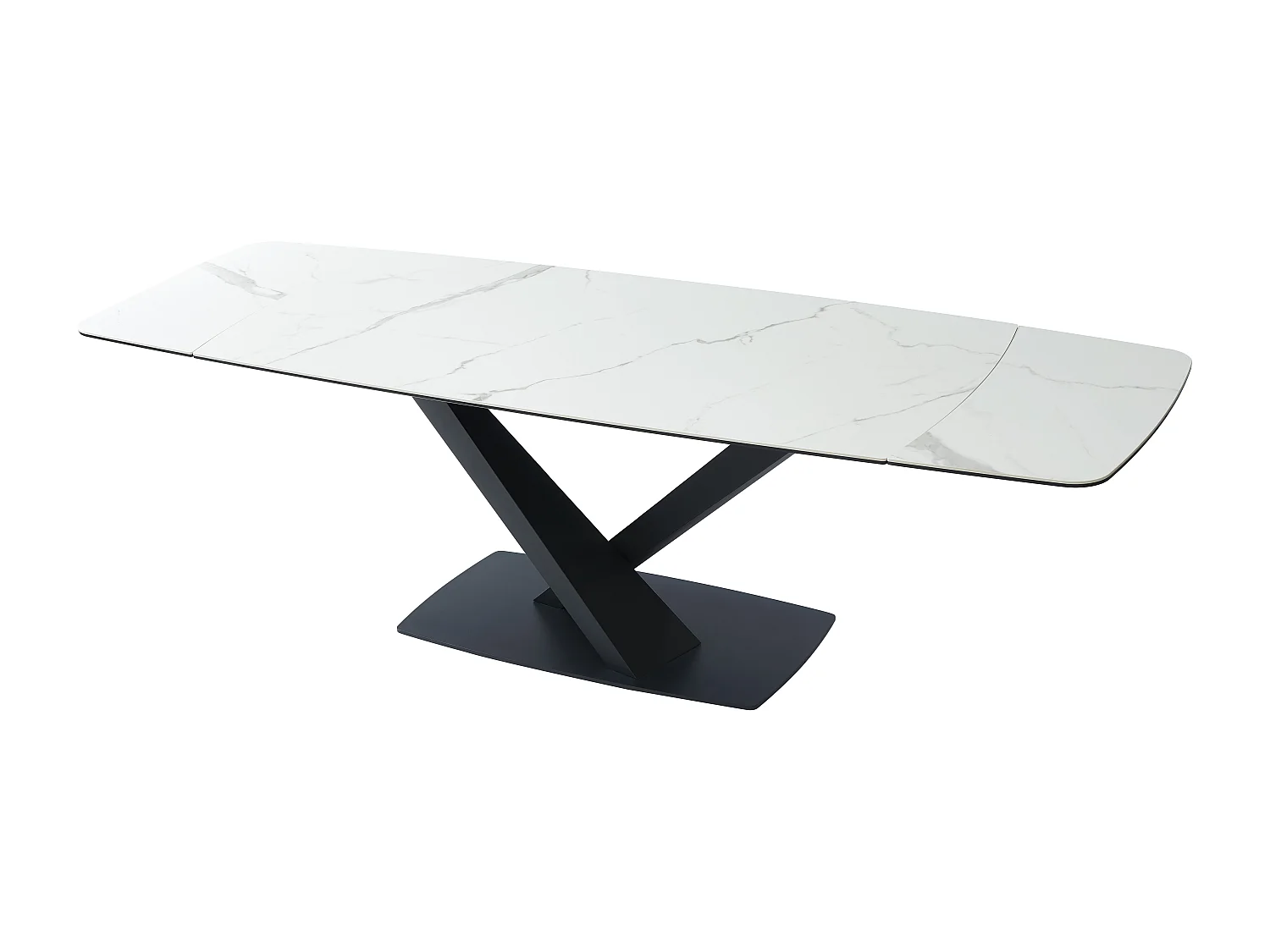 Table à manger extensible 6 à 10 personnes en verre trempé, céramique et métal - Effet marbre blanc et noir - MALATA de Maison Céphy