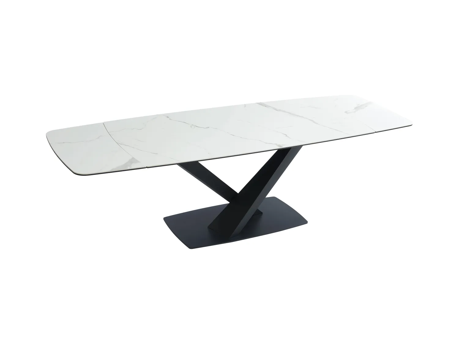Table à manger extensible 6 à 10 personnes en verre trempé, céramique et métal - Effet marbre blanc et noir - MALATA de Maison Céphy