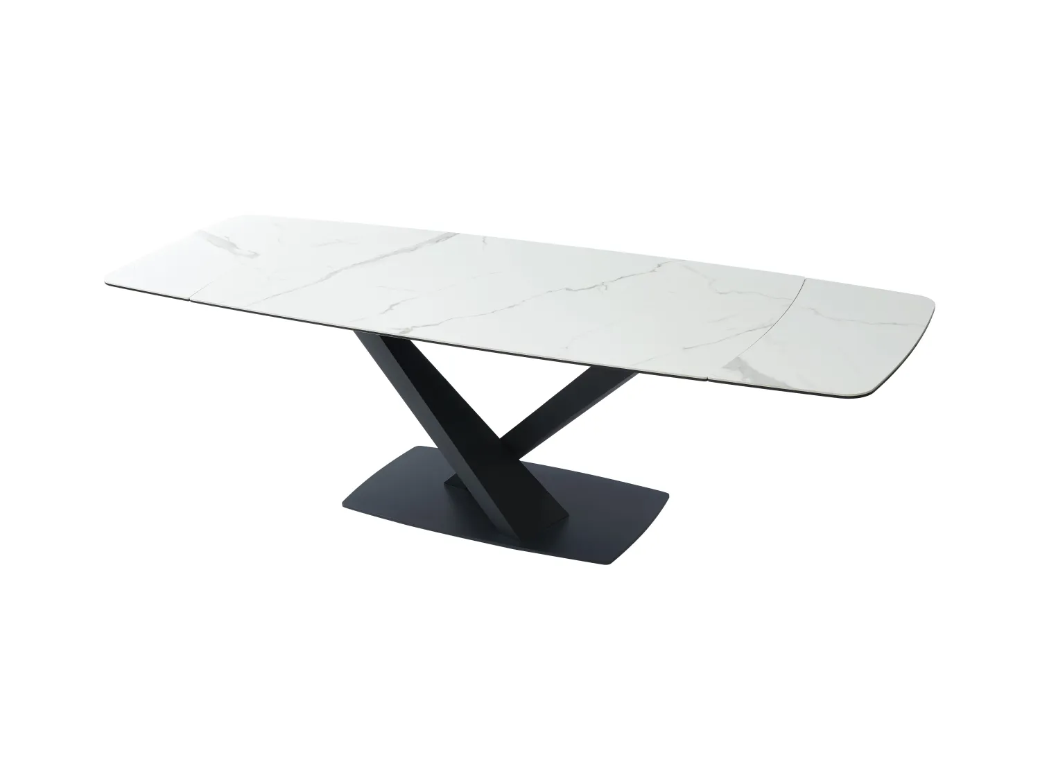Esstisch ausziehbar - 6 bis 10 Personen - Sicherheitsglas, Keramik & Metall - Marmor-Optik Weiß & Schwarz - MALATA von Maison Céphy