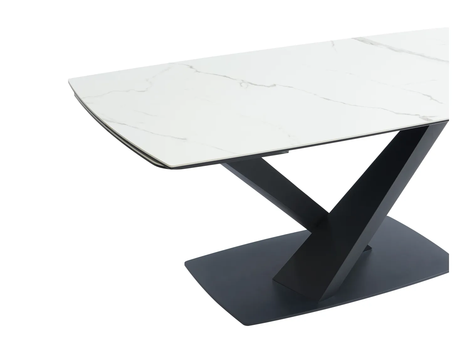 Esstisch ausziehbar - 6 bis 10 Personen - Sicherheitsglas, Keramik & Metall - Marmor-Optik Weiß & Schwarz - MALATA von Maison Céphy