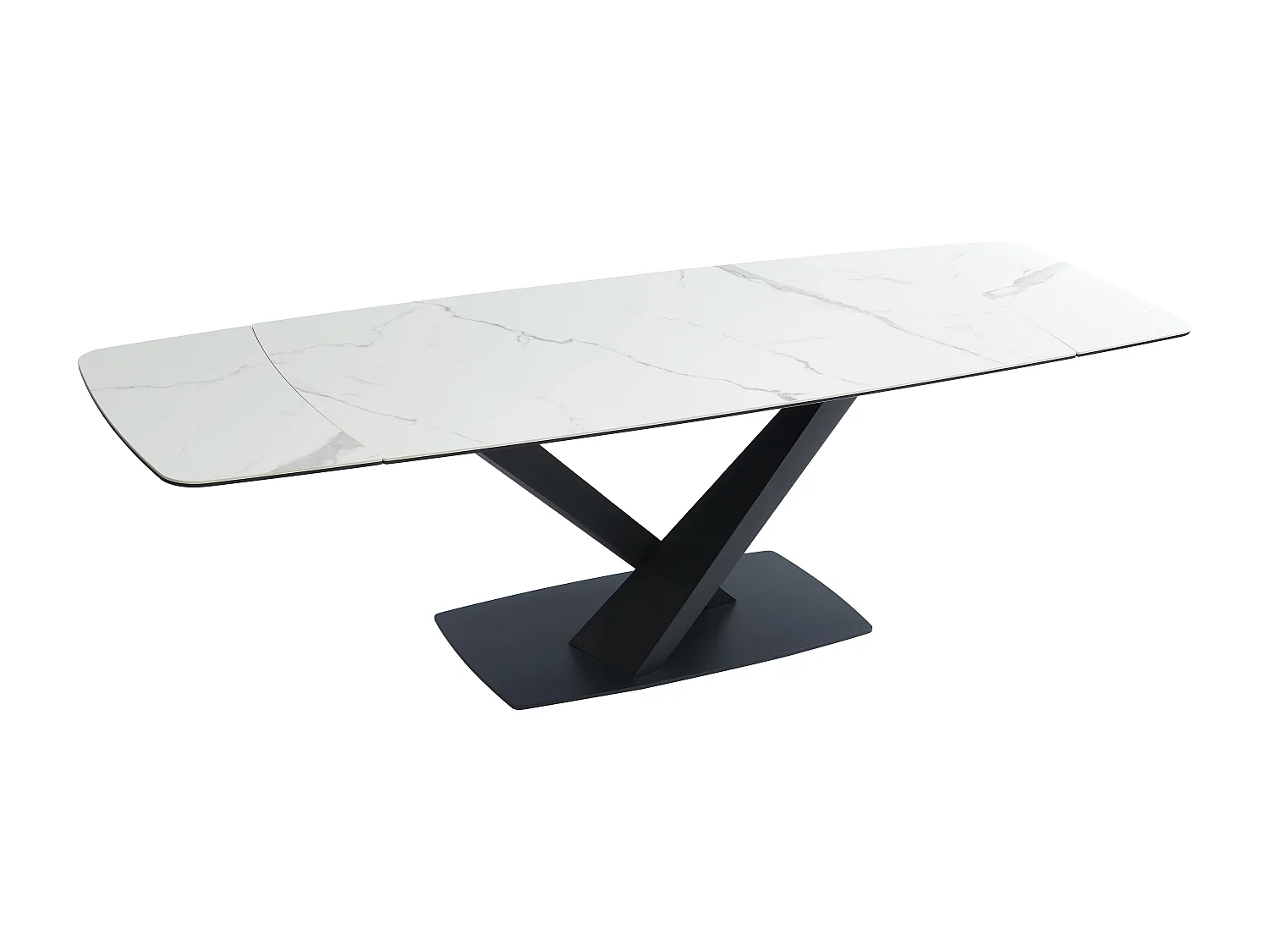 Table à manger extensible 6 à 10 personnes en verre trempé, céramique et métal - Effet marbre blanc et noir - MALATA de Maison Céphy