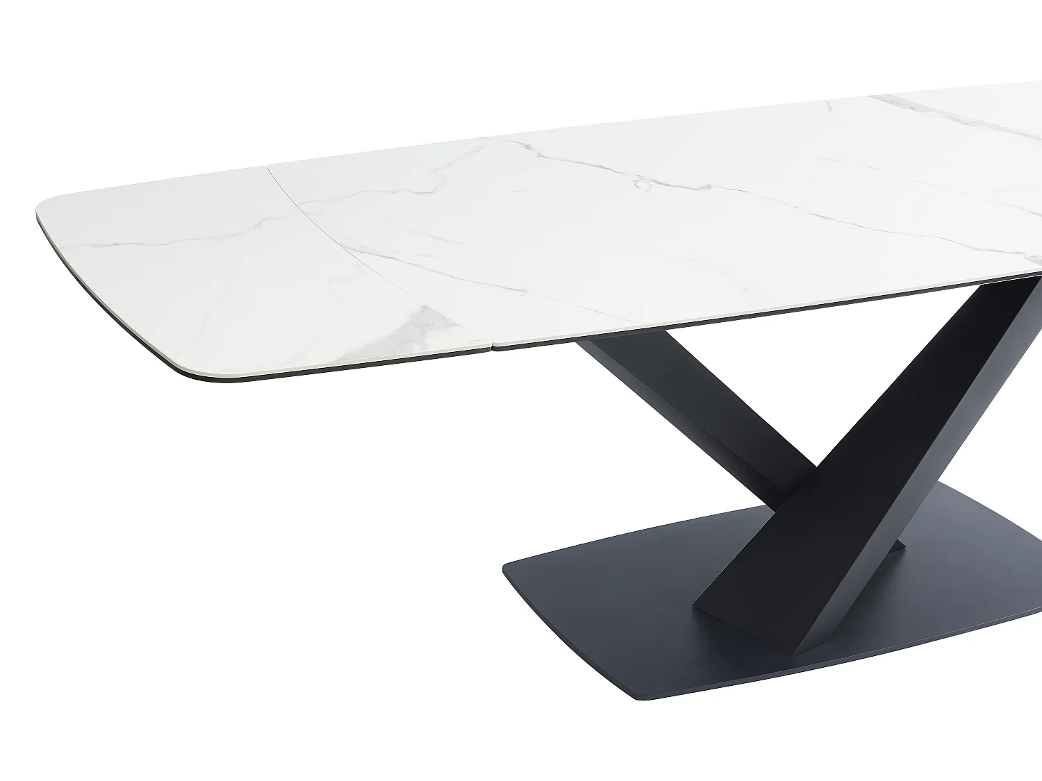 Table à manger extensible 6 à 10 personnes en verre trempé, céramique et métal - Effet marbre blanc et noir - MALATA de Maison Céphy