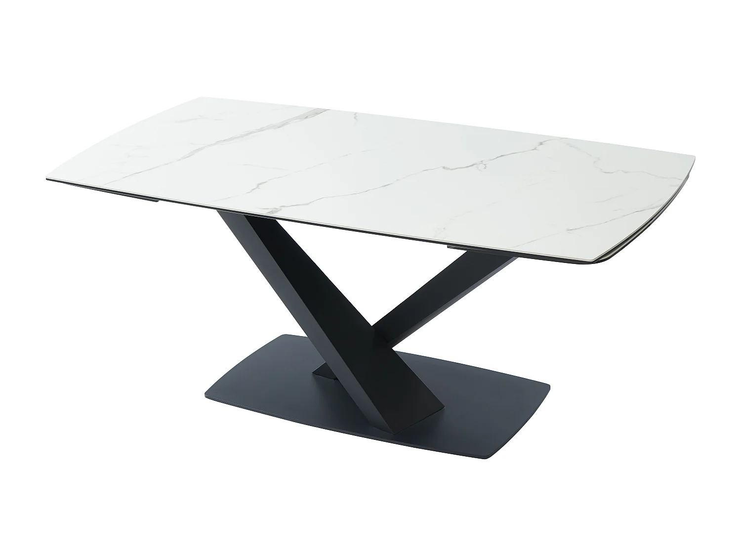 Table à manger extensible 6 à 10 personnes en verre trempé, céramique et métal - Effet marbre blanc et noir - MALATA de Maison Céphy