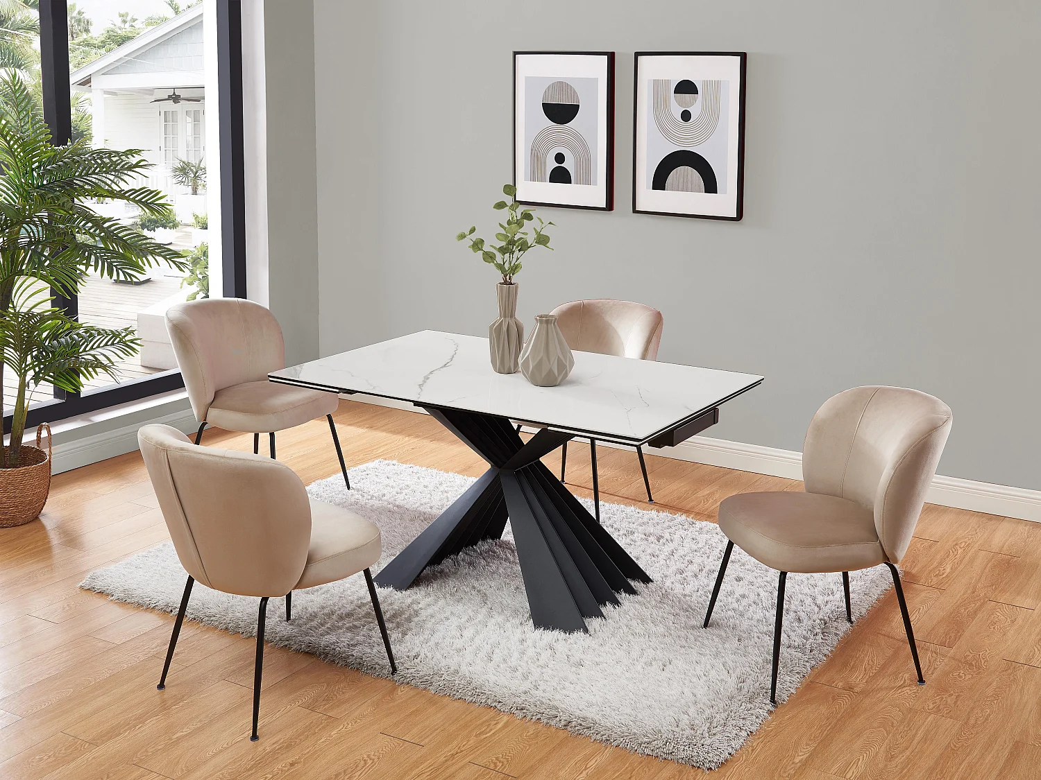 Table à manger extensible 4 à 8 personnes en céramique et métal - Effet marbre blanc et noir - BEKIM de Pascal MORABITO