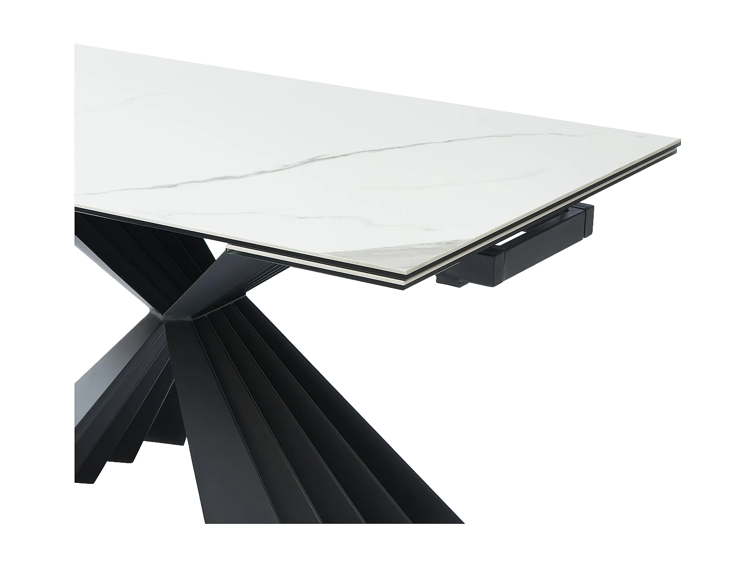 Mesa de comedor extensible 4 a 8 comensales de cerámica y metal - Efecto mármol blanco y negro - BEKIM de Pascal MORABITO