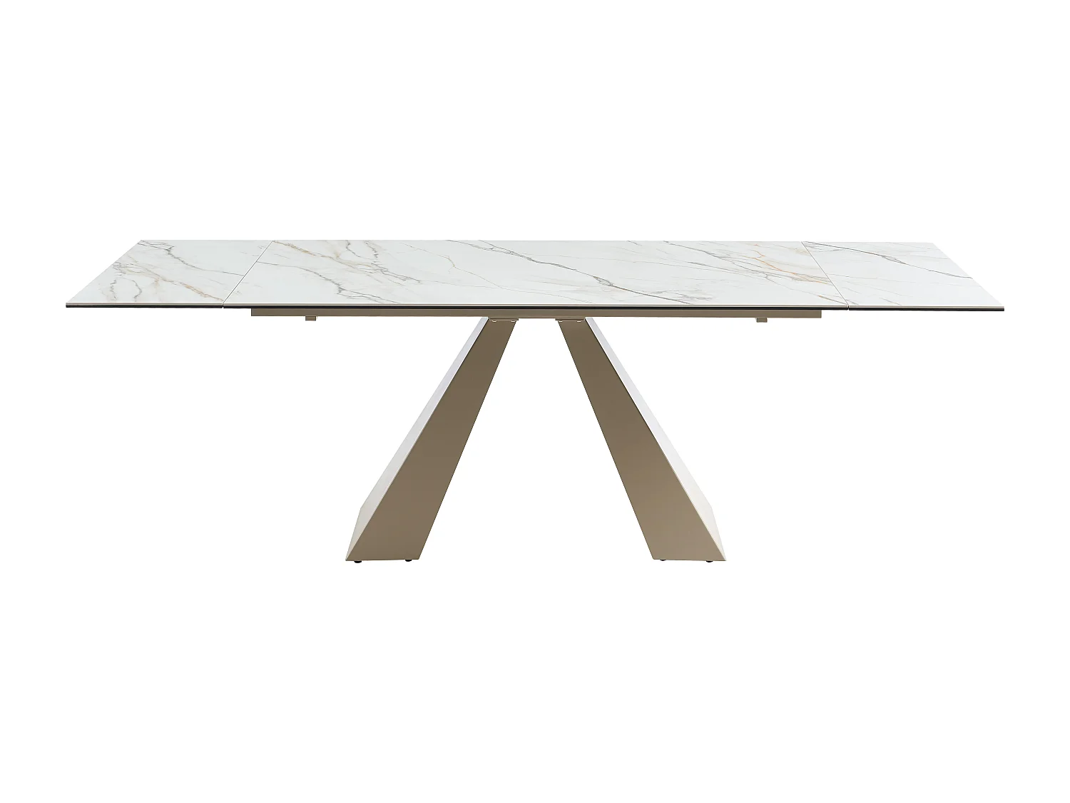 Table à manger extensible 6 à 10 personnes en verre trempé, céramique et métal - Effet marbre blanc et beige - LOZIPA de Maison Céphy