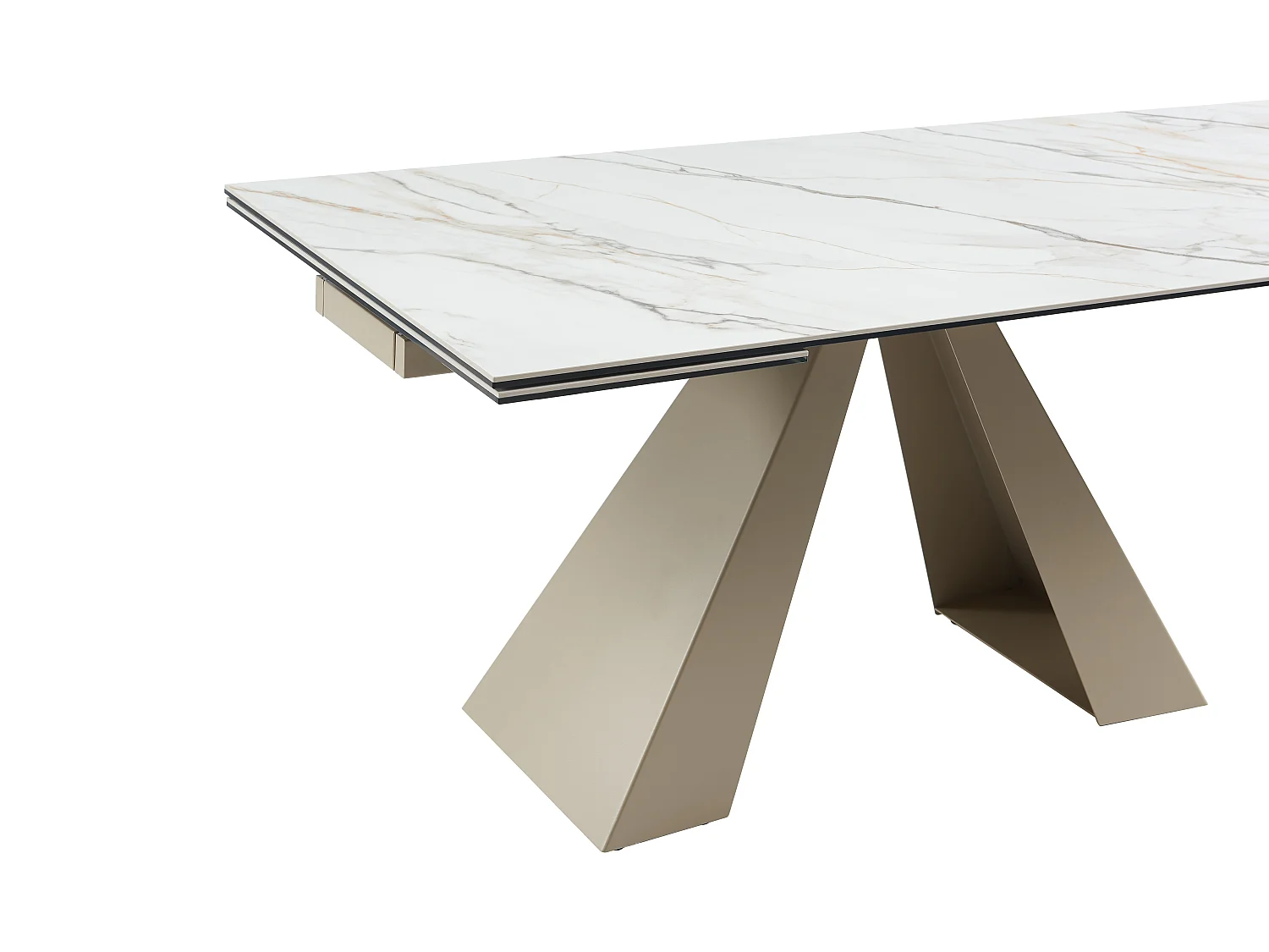 Table à manger extensible 6 à 10 personnes en verre trempé, céramique et métal - Effet marbre blanc et beige - LOZIPA de Maison Céphy
