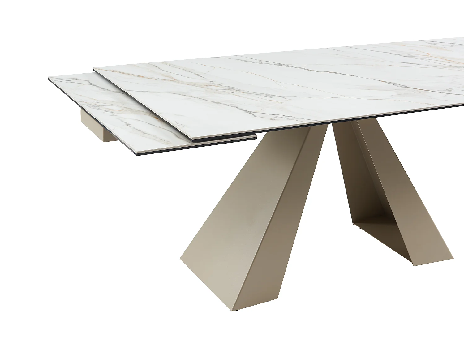 Table à manger extensible 6 à 10 personnes en verre trempé, céramique et métal - Effet marbre blanc et beige - LOZIPA de Maison Céphy