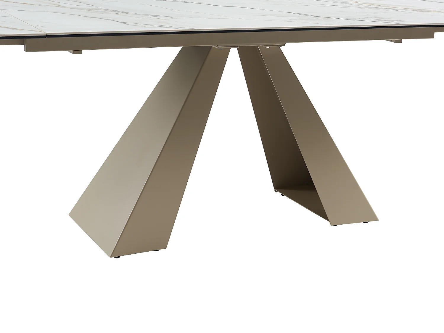 Table à manger extensible 6 à 10 personnes en verre trempé, céramique et métal - Effet marbre blanc et beige - LOZIPA de Maison Céphy