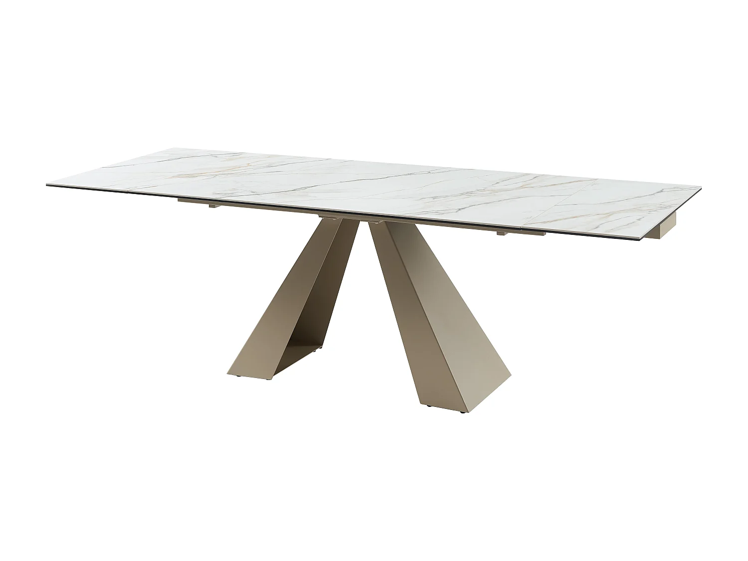 Table à manger extensible 6 à 10 personnes en verre trempé, céramique et métal - Effet marbre blanc et beige - LOZIPA de Maison Céphy