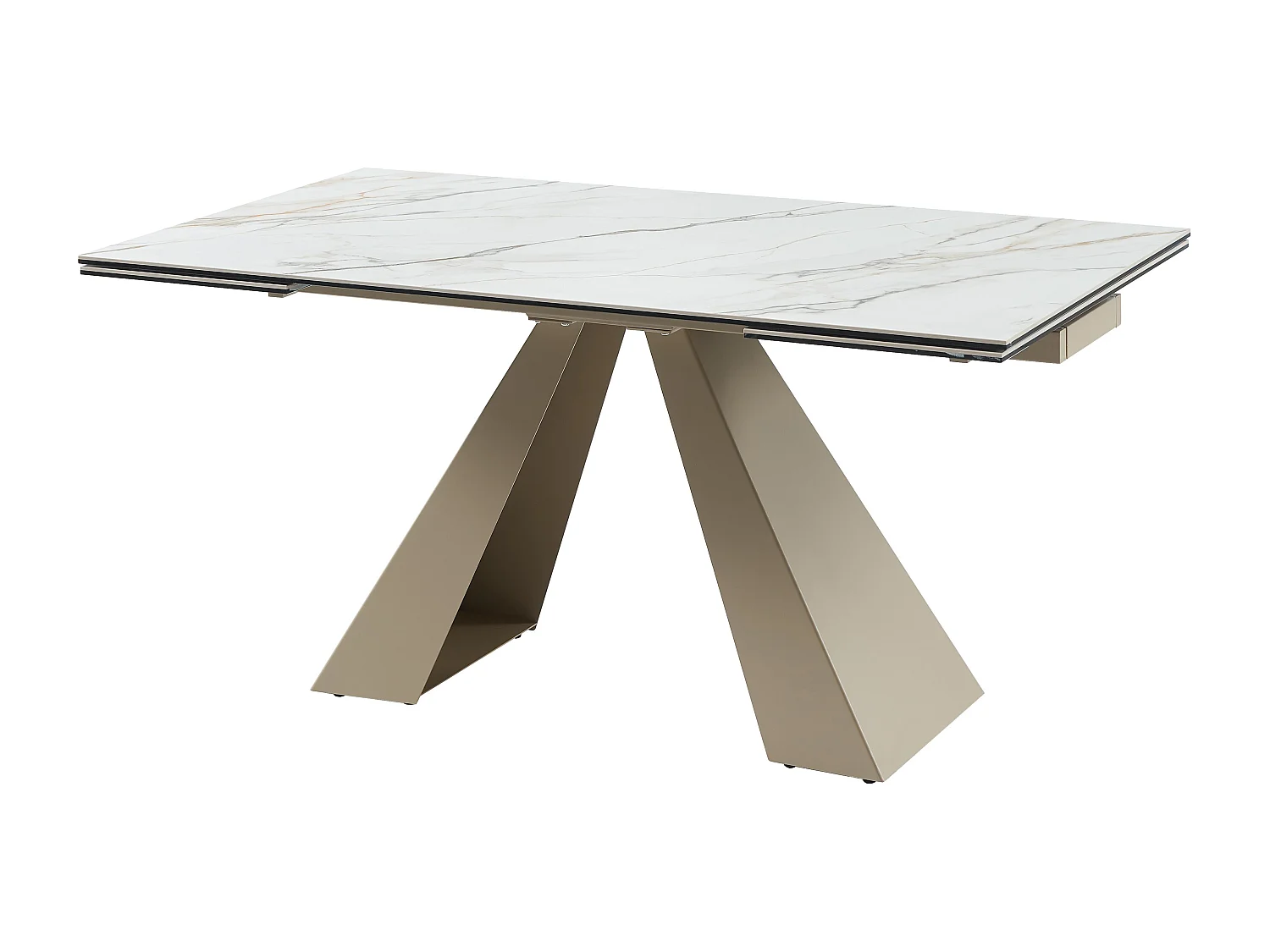 Table à manger extensible 6 à 10 personnes en verre trempé, céramique et métal - Effet marbre blanc et beige - LOZIPA de Maison Céphy