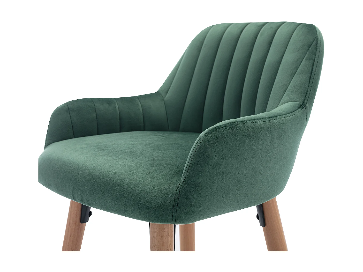 Tabouret de bar en velours et pieds bois de hêtre - Vert foncé - ELEANA