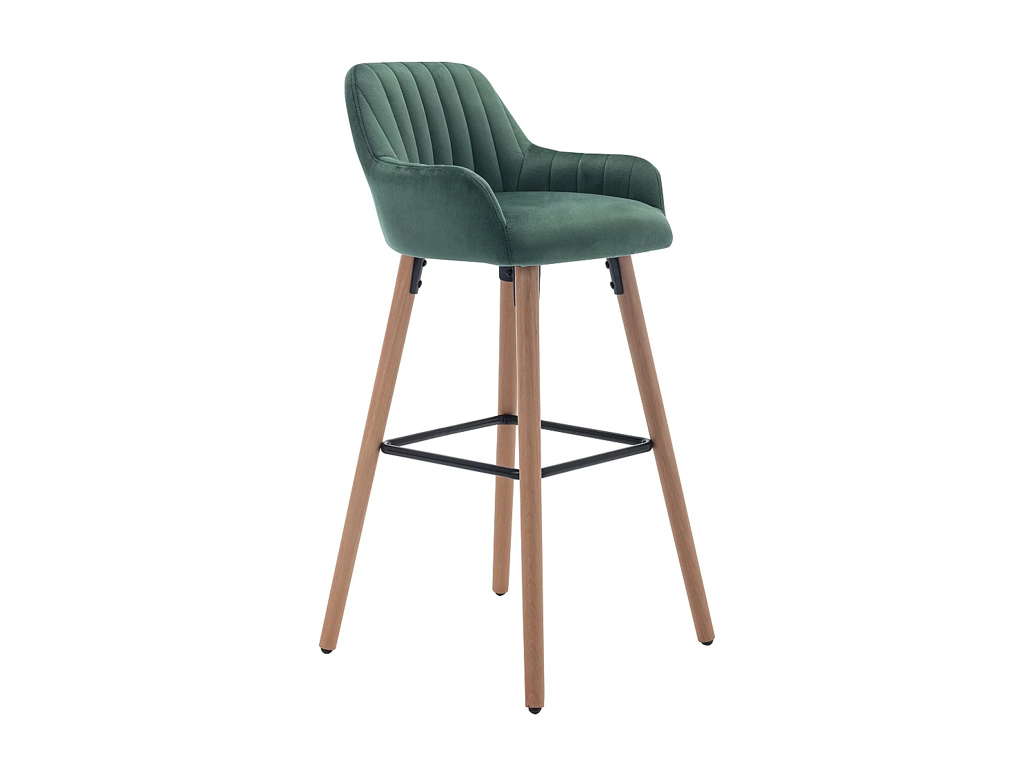 Tabouret de bar en velours et pieds bois de hêtre - Vert foncé - ELEANA