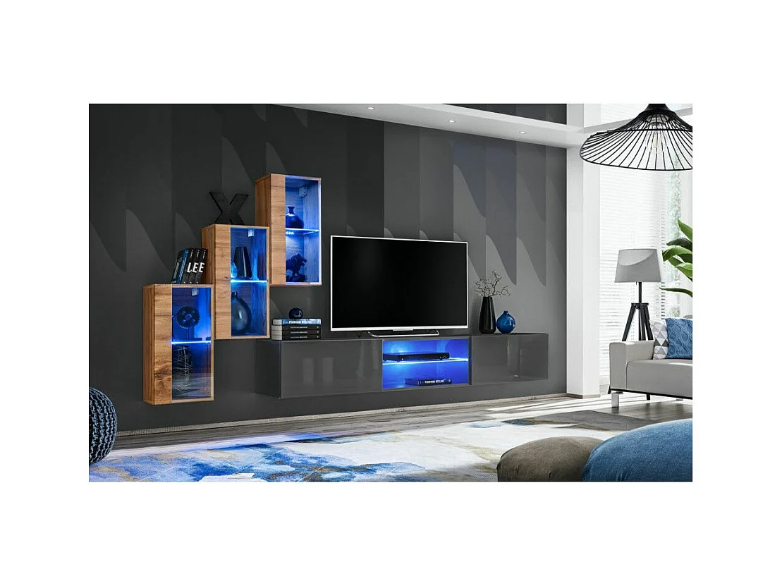 Ensemble Meuble TV "Switch XXII" 210cm Naturel & Gris